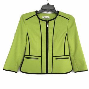 Kasper Blazer Jacket Green Black 3/4 Sleeve Sz 6